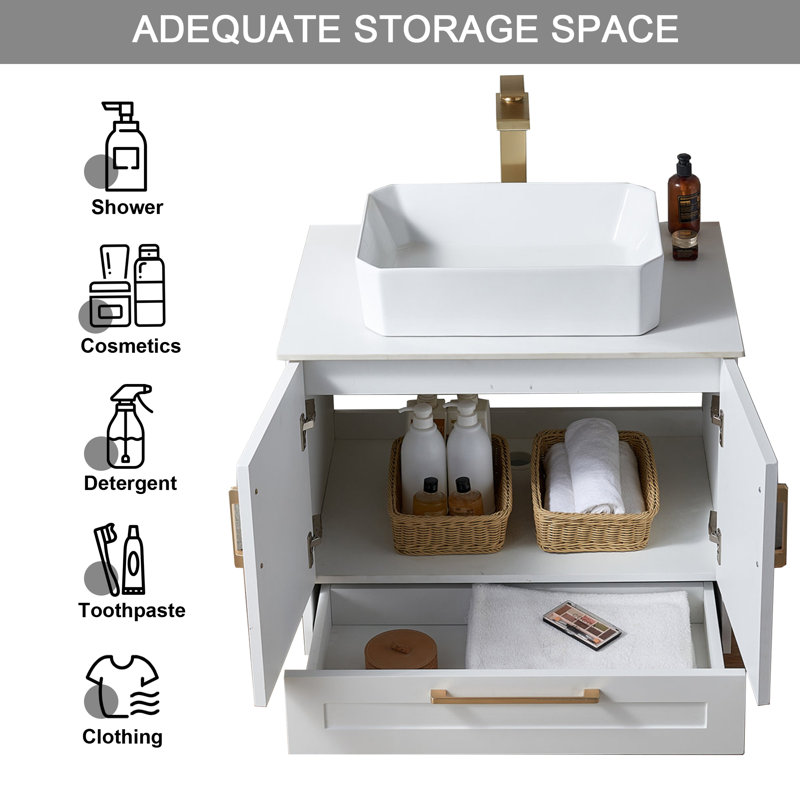 Nikkolas 30" White Modern Free-standing Single Vessel Bathroom Vanity with Square Ceramic Top