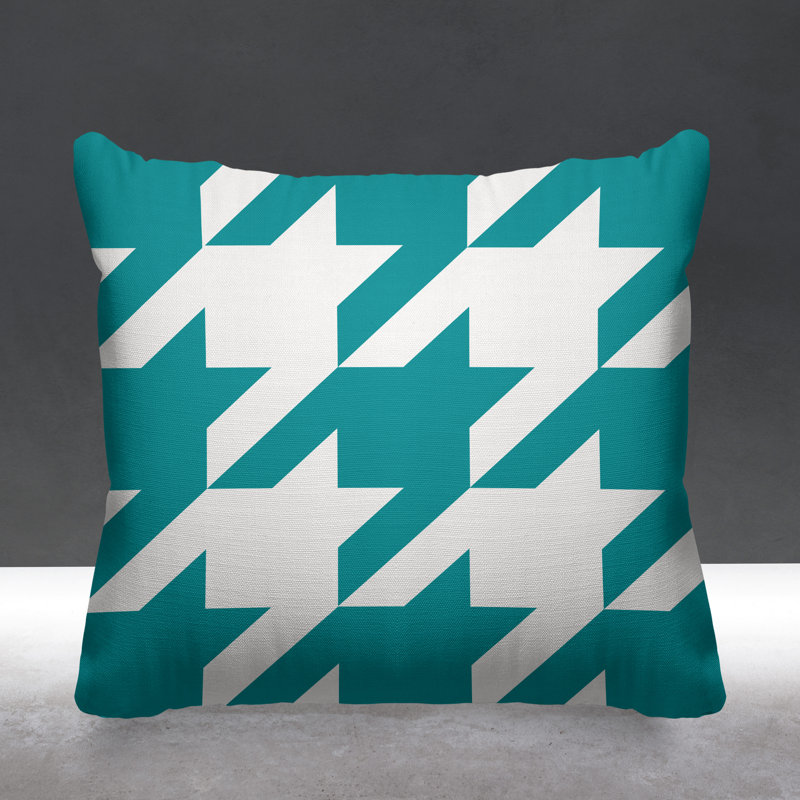 Housse et insert de coussin carré d'extérieur Easton Houndstooth, L 15 po x H 15 po, Turquoise