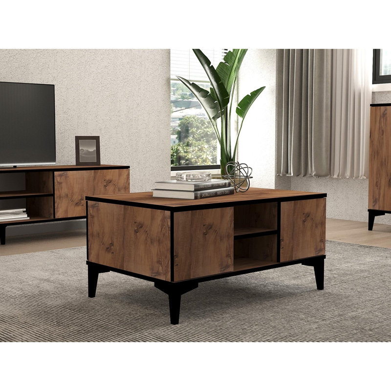 Modern Coffee Table, Atlantic Pine & Black, 35.4 x 17.7 x 23.6 inches | 100% Melamine Coated Particle Board, Thickness: 0.7 inches | Stylish Plastic Legs, Perfect for Industrial & Contemporary Living Spaces, Durable & Elegant Design