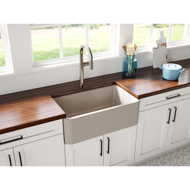 30'' L Single Bowl Fireclay Kitchen Sink, Silver Flax