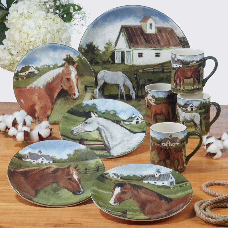 York Stables Ceramic Horse Design Salad Plates, Set of 4