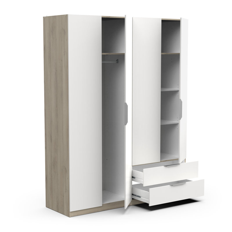 Sinaiya 4 Door Manufactured Wood Wardrobe, Matte White/Oak