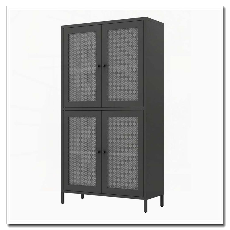 Classic Metal Storage Display Cabinet with Begonia Flower Tempered Glass