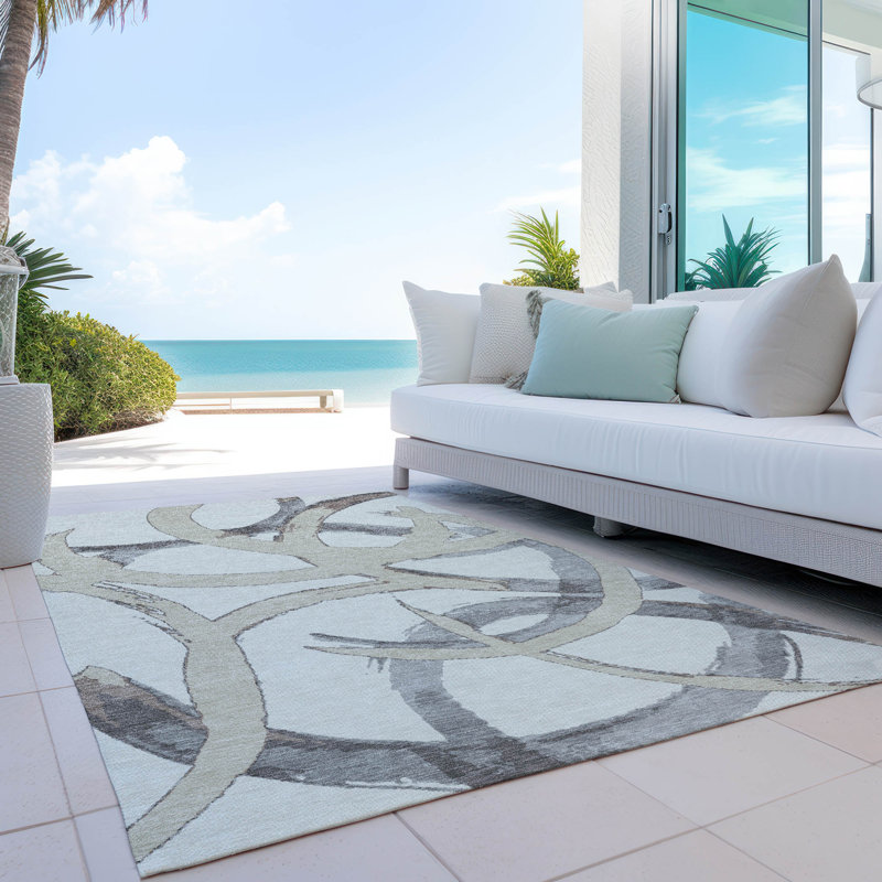 Ivory 3' x 5' Machine Washable Synthetic Area Rug