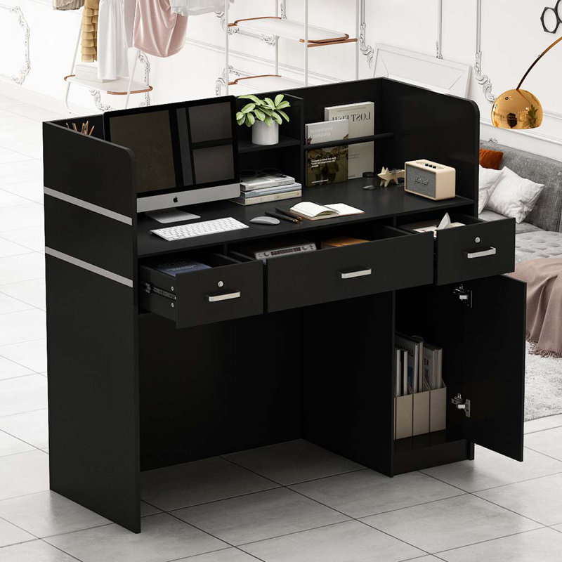Bureau de réception moderne avec rangement de 47,3 po Parkerfield, Noir