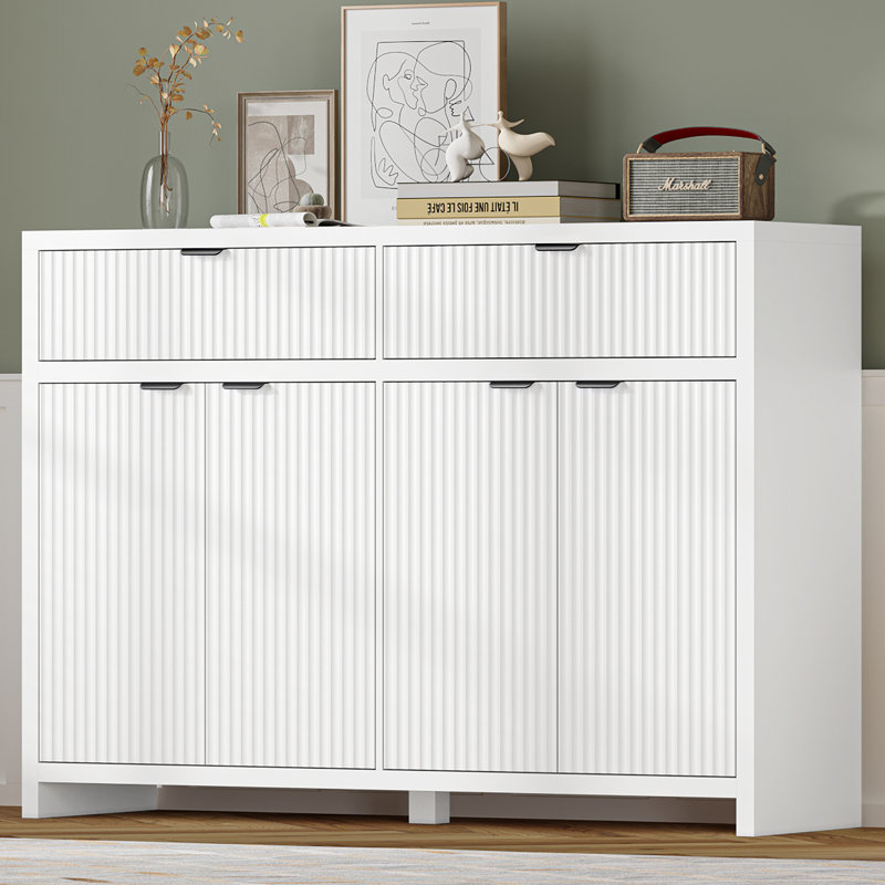 Buffet moderne 55 po avec 4 portes et 2 tiroirs, armoire de rangement avec tablettes réglables pour la salle à manger, le salon et la cuisine