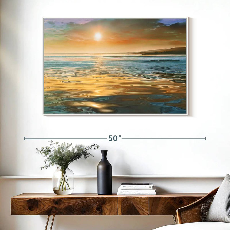 Calme du soir océan, Cadre flottant blanc, 40 po x 27 po