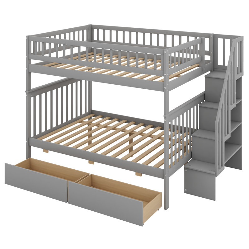 Bunk Bed Featuring Two Under-Bed Drawers, Gray