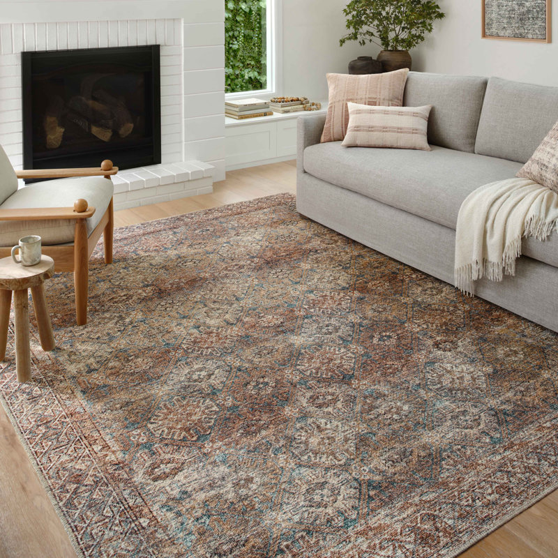Tapis turquoise / rouille Amber Lewis x Loloi Billie, Rectangle 6 pi x 9 pi