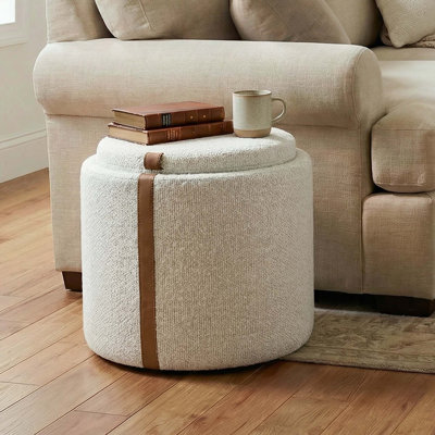 Jamil 20.47" Upholstered Round Storage Ottoman with Removable Wooden Tray Top
