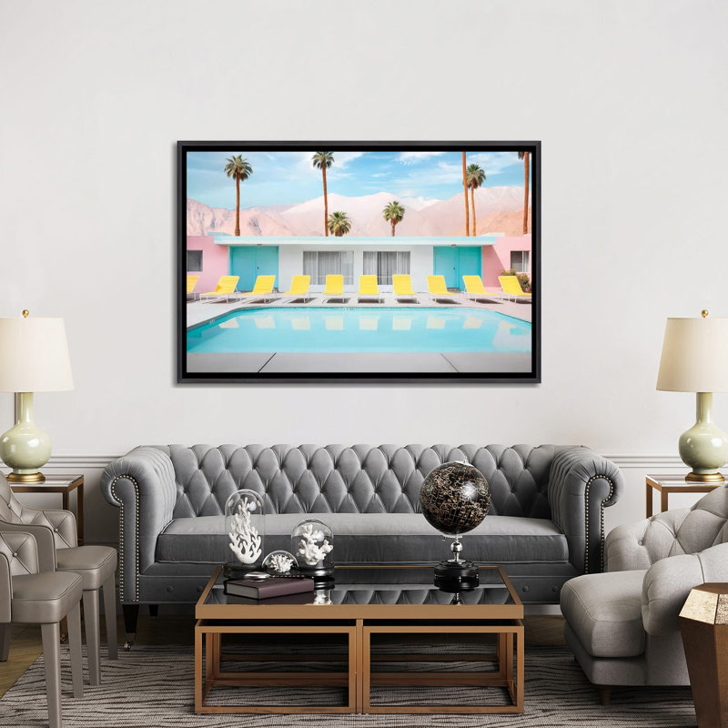 Palm Springs Pool Day - reproduction d'art murale encadrée, H 40 po x l 60 po, Reproduction encadrée sans passe-partout