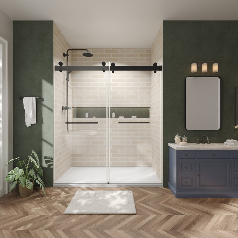 Porte de douche à porte coulissante double avec système de fermeture de 66 po à 69 po x H 78 po Gargy