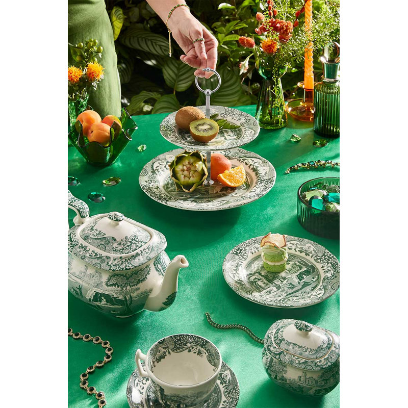 Heritage Green Italian 7 Oz. Teacups & Saucers, Set of 4