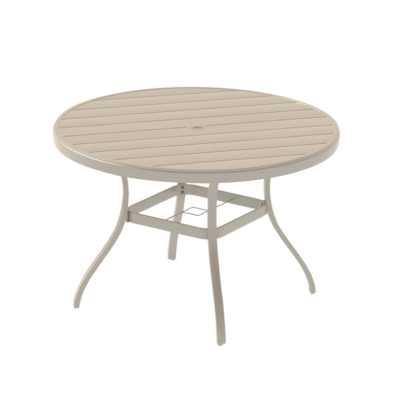 Table de salle à manger ronde résistante aux intempéries avec trou pour parasol, H 17,75 po x l 47 po x P 47 po, Beige