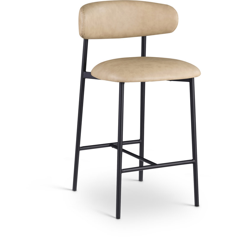 Lupita Vegan Leather Counter Stool, Matte Black, Tan Vegan Leather