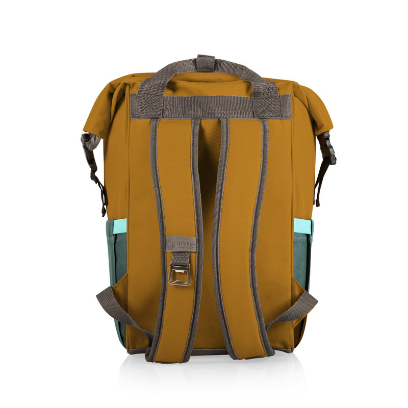 On The Go Roll-Top Insulated Backpack Cooler, Mustard/Green