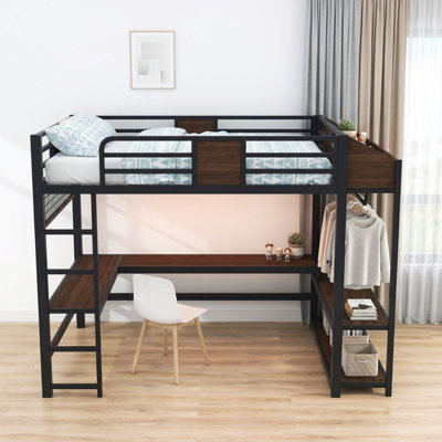 Lit mezzanine avec bureau intégré, lumières DEL et tablettes de rangement