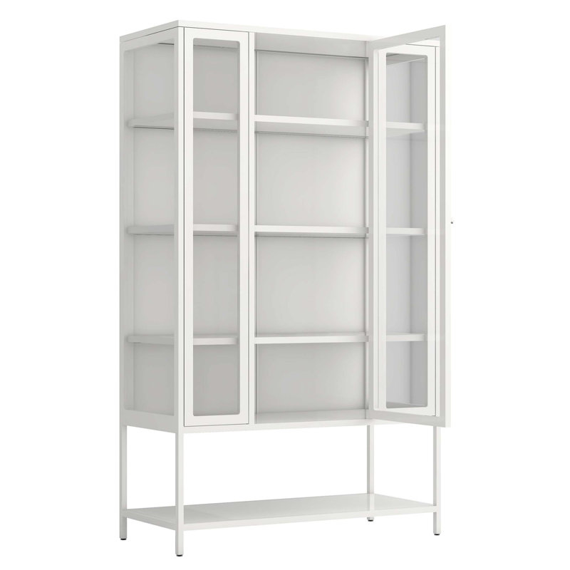 Vitrine moderne en fer avec éclairage DEL et verre à 3 côtés, White