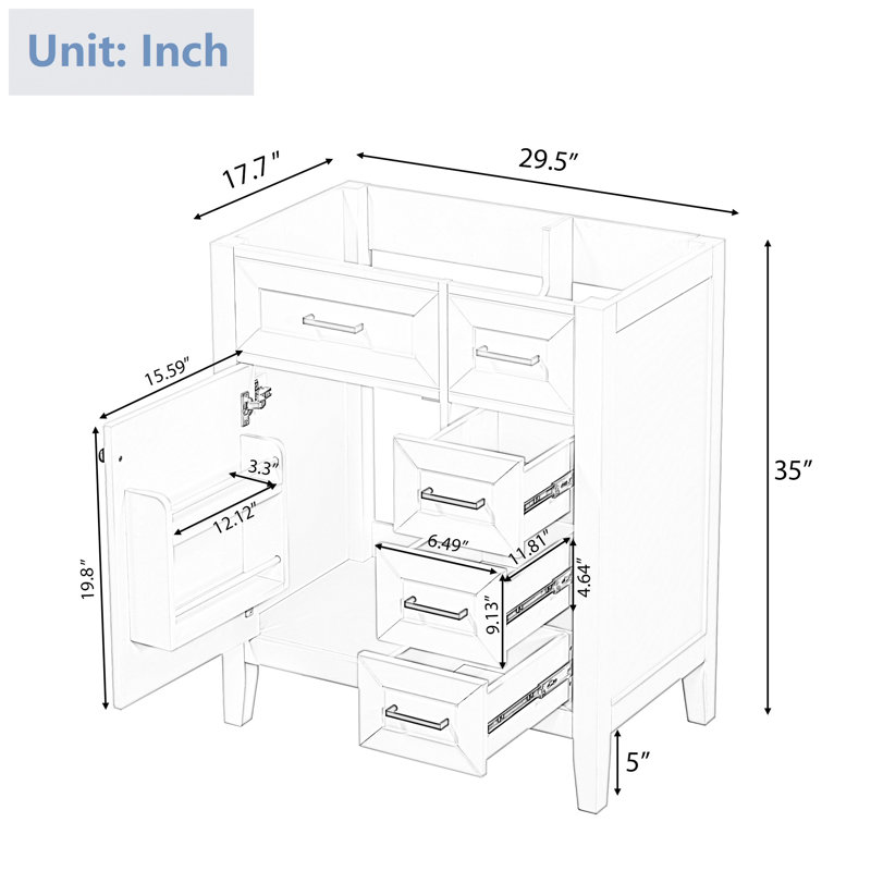 Meuble-lavabo simple Seph 29,5 sans comptoir, Blanc