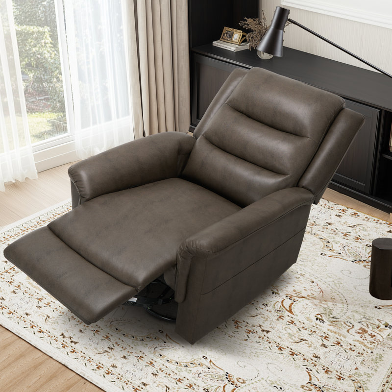 Manual Swivel Rocker Recliner – Adjustable Leather Lounge Chair with 360° Rotation, Light Brown