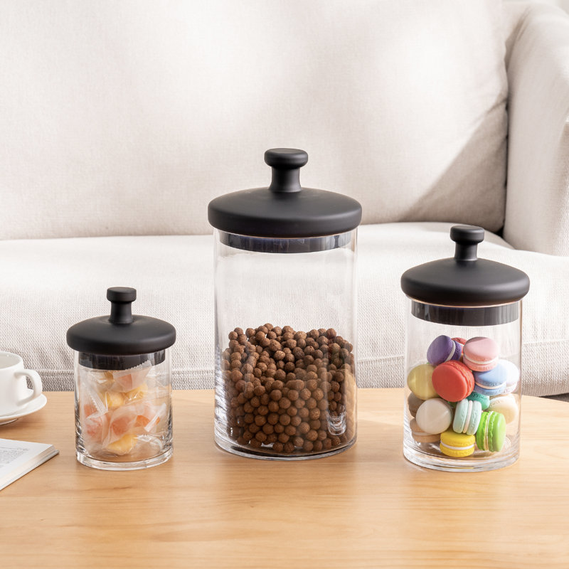 3 Piece Glass Apothecary Jar Set with Black Lid