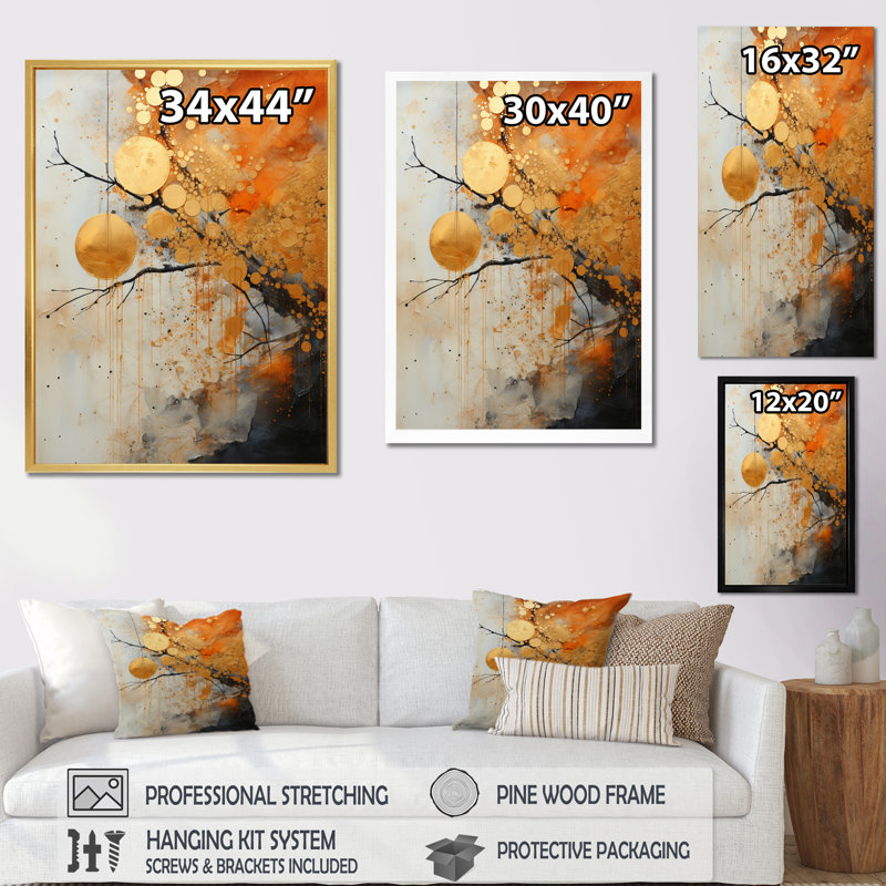 «Gold Grey Rustic Reflections I - Abstract Collages», reproduction d'art sur toile, Cadre photo noir