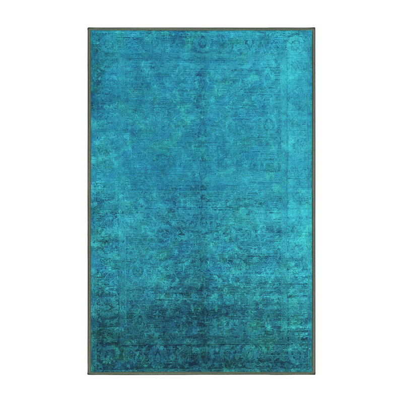 Tapis bleu / bleu sarcelle, Rectangle 5 pi x 7 pi