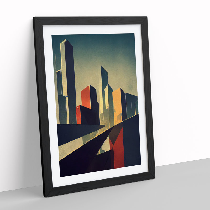 Angular City Skyline - Single Picture Frame Print, Black, 64cm H x 46cm W x 2cm D