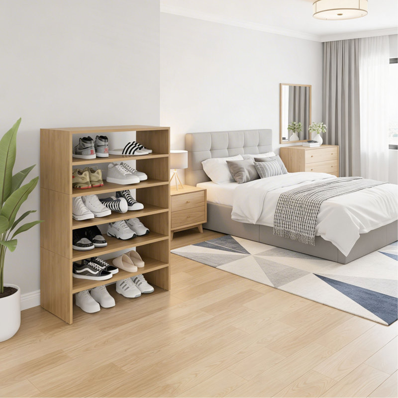 Étagère à chaussures moderne de conception fonctionnelle pour chambre à coucher et entrée Orion, chêne naturel, Naturel