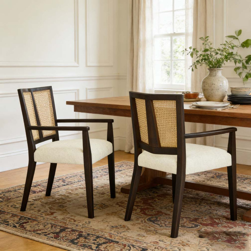 Chaise avec accoudoirs, Beige, brun foncé