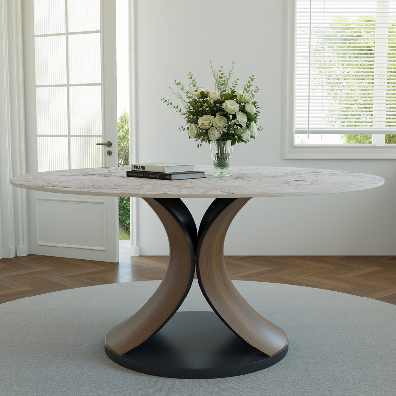 7Pcs Round Dining Set X-Shape Pedestal, H 29,52 po x l 53 po x P 53 po, Crème, Vert