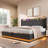 Twin size Upholstered bed, 360 surround LED function, Buttons/Apps/Remote Control, hydraulic storage bed with USB Type-C charging, Gray,Linen (Without mattress)-106569093-106569098