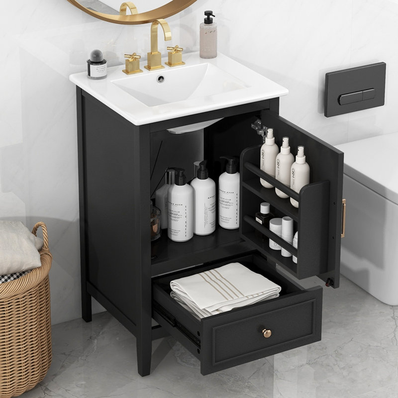 Meuble-lavabo de 20 po avec lavabo, Noir, noir, noir, noir