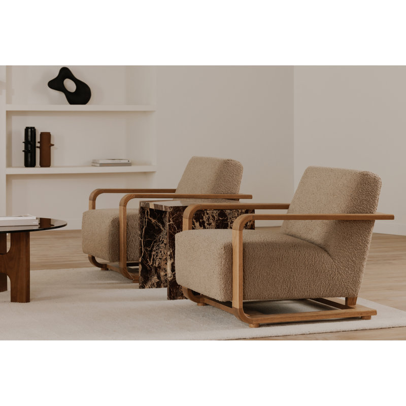 ECKERSLEY LOUNGE CHAIR CREAM FAUX FUR, Beige Boucle
