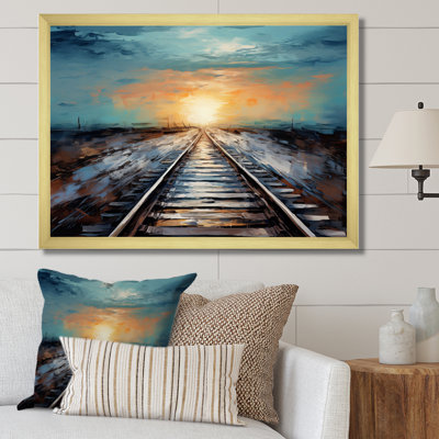 Peach Train Track Serene Railways - Transportation Wall Art Prints