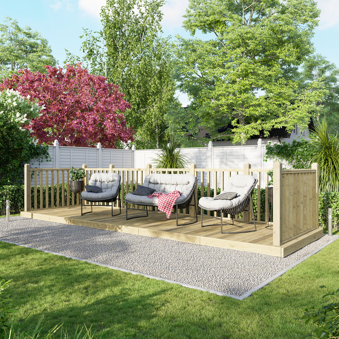 Powersheds Timber Pressure Treated Decking Kit - Handrails on Three Sides