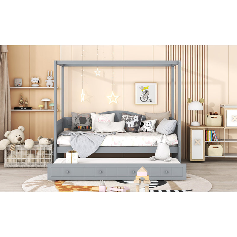 Lit de jour à baldaquin simple avec lit gigogne simple, gris (ancien SKU: WF308885AAE), Gris