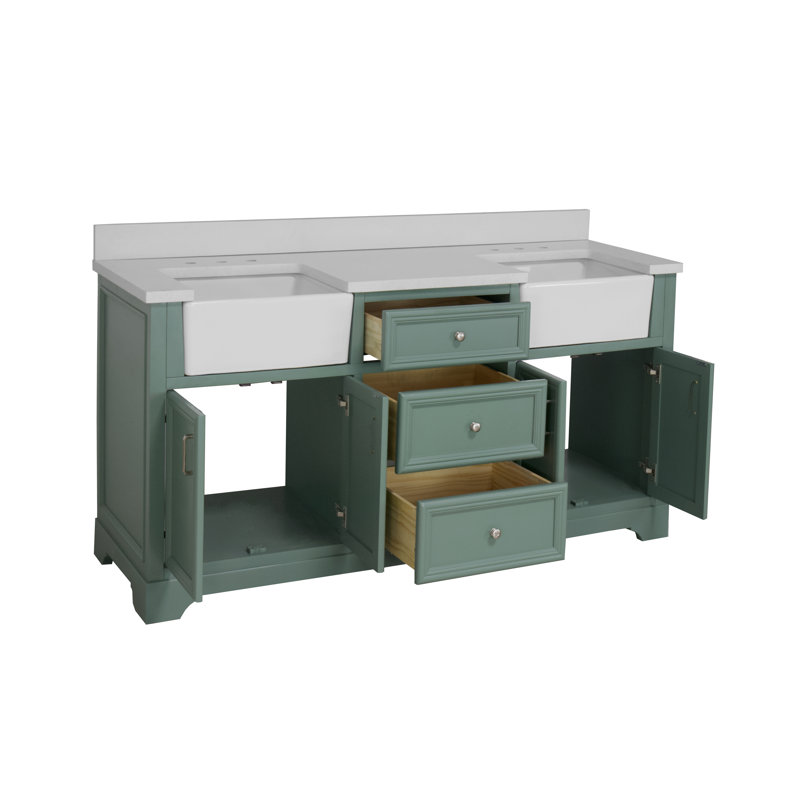 Ensemble de meuble-lavabo double 72 po Emiliano, Vert sauge, Quartz