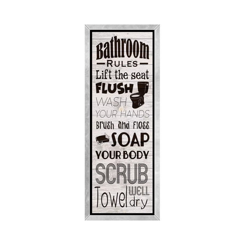 Reproduction d’art textuel sur toile, "Bath rules" par Marcus prime, Pas de tapis, H 60 po x l 20 po x P 1,5 po