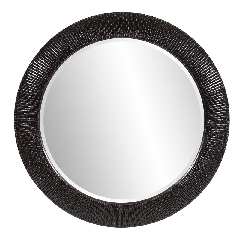 Bergman Round Beveled Mirror, Brushed Silver Leaf with Black Accents, 54"