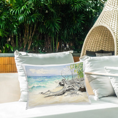 Coussin d'extérieur imprimé Driftwood on Tropical Shore par Christine Reichow