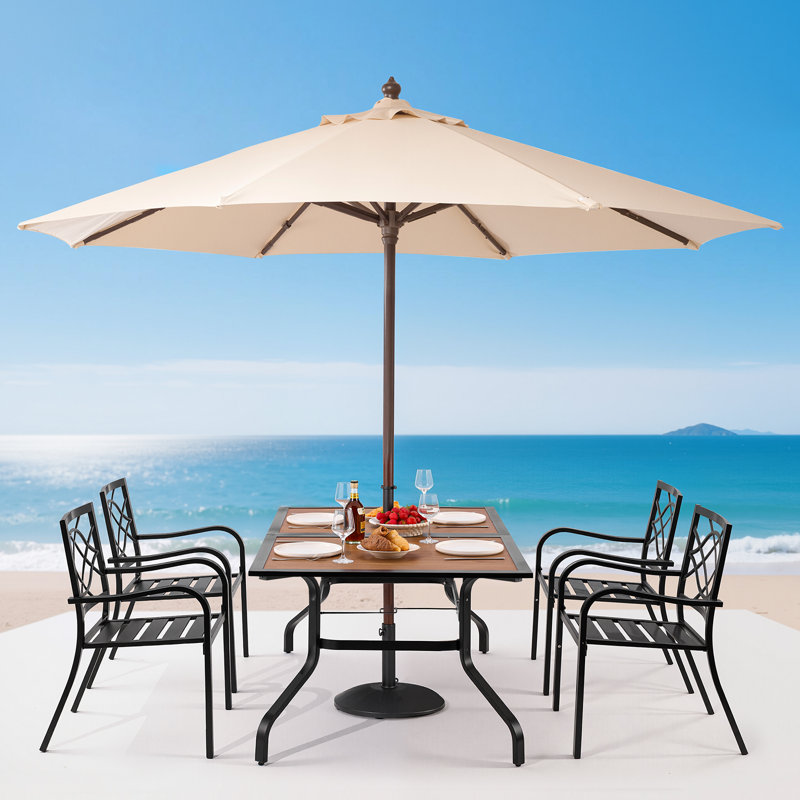 Rectangular Metal Outdoor Dining Table With Umbrella Hole , 149.9cm cm W 96.5cm cm D