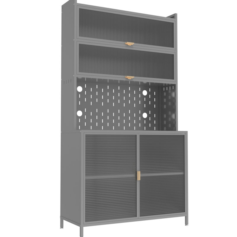 Garde-manger vertical 73 po à 6 niveaux avec tablettes réglables, espace intelligent pour la cuisine - acier gris et crochets, nombreux articles de rangement