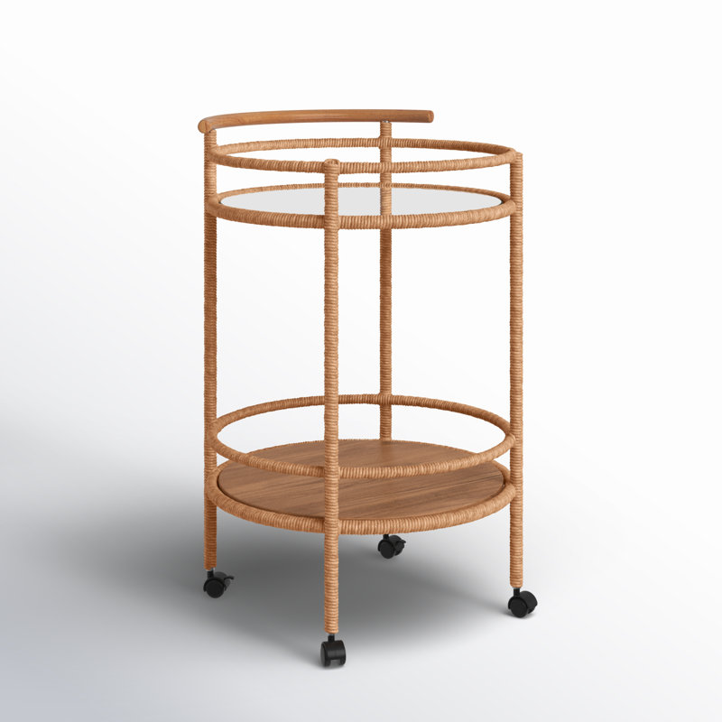 Modern Teak Wood Bar Cart with Wine Rack and Storage