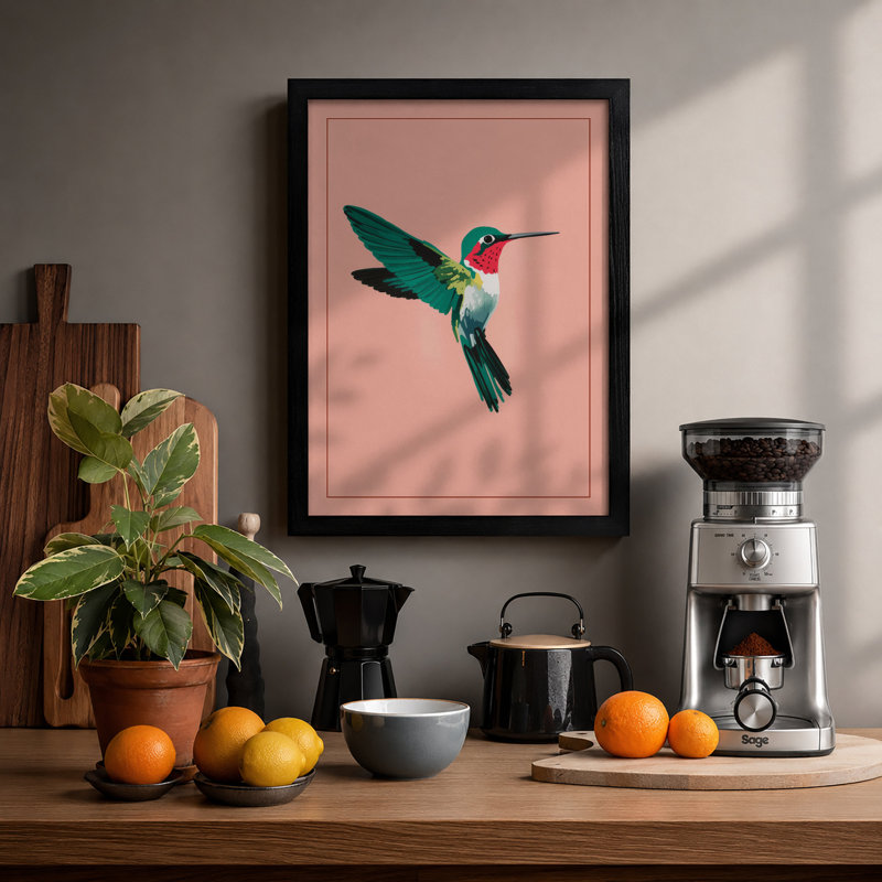 Emerald Hummingbird Modern - Framed Print, Black, A4 - 29.7 x 21.0 cm