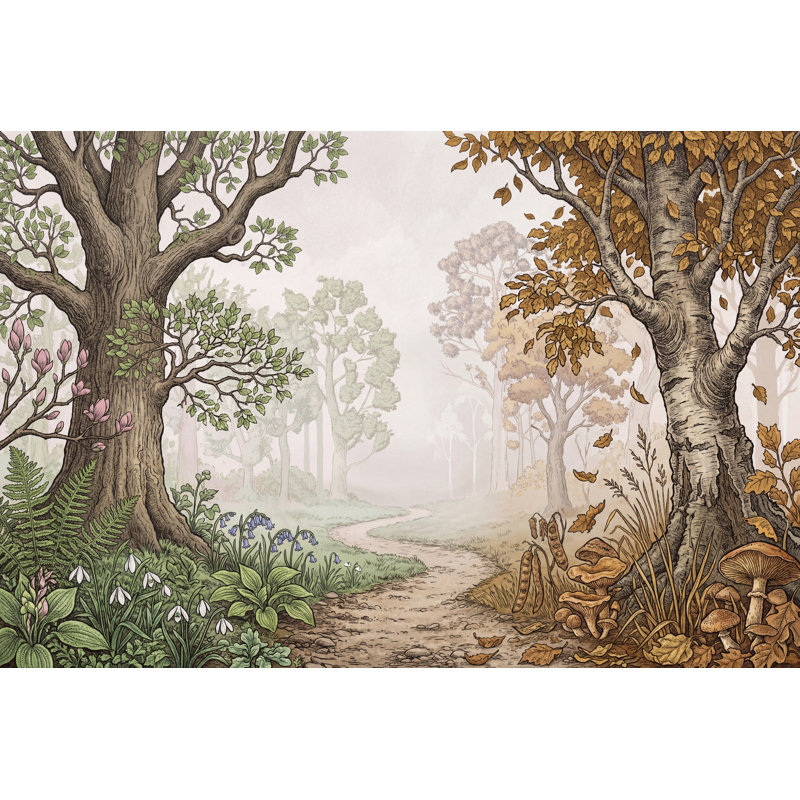 Décoration murale botanique amovible Misty Forest, 120 po x 96 po, Peler et coller