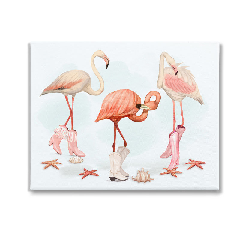 Art mural sur toile, "Minimal Cowgirl Flamants" par Ziwei Li, H 16 po x l 20 po
