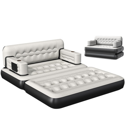Queen Air Sofa Bed Mattress with Wave Pattern Headboard & Pump