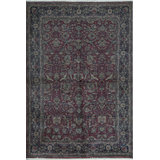 Wool Oriental Area Rug in Wine/Navy