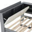 Lit double pleine grandeur, lit plateforme en bois, lit gigogne, tablettes en tête de lit, construction solide, lit gris avec tête de lit et unité de rangement rotative
